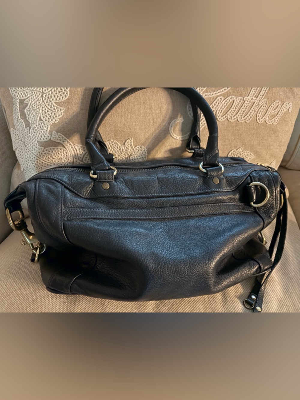 Rebecca Minkoff Blk Leather Satchel Bag w/Gold Accent  WITHOUT  crossover strap